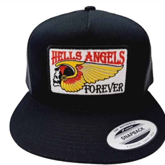 Biker Flat Brim Trucker Mesh Snapback Cap Hat Shovelhead Bobber Hell's Club Gang - Picture 3 of 5